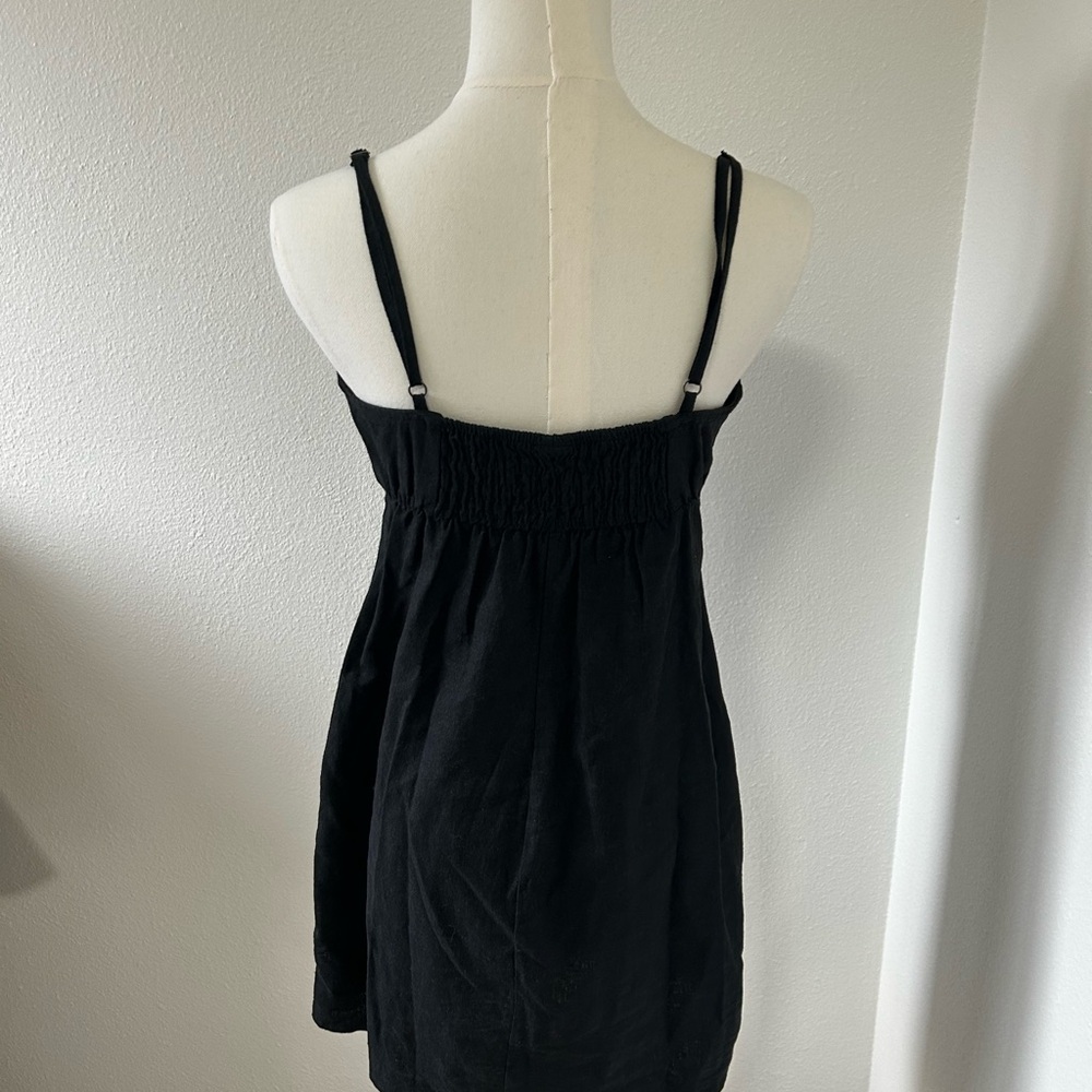 Wild Fable Black Linen Blend Smocked Top Mini Dress - Picture 5 of 9